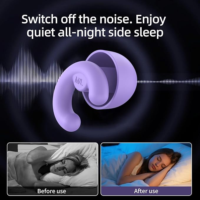 Noise Cancelling Ear Plugs for Sleep, Small Ear Fit - No-Pain for Side Sleepers, 33dB NRR Reusable Silicone One-Piece Design, 4 Sizes for Adults & Kids, Portable Case