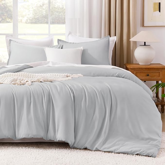 Litanika Comforters Twin XL Size Light Grey, 2 Pieces Lightweight Solid Bedding Set & Collections, All Season Fluffy Bed Set (68x92 Inches Comforter & 1 Pillowcase)