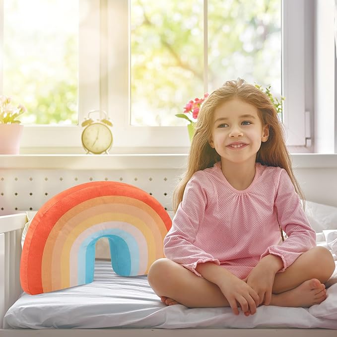 Chunful Rainbow Pillow for Girls Kids 13.8 x 8.7 x 4 Inch Plush Cute Rainbow Throw Pillow Arch Shaped Cushion Stuffed Decoration for Bed Chair Room Home Decor Easter Day(Neutral Bohemian,2 Pcs)