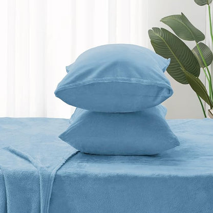 BEDELITE Flannel Sheets King Size Forever Blue - Super Soft Fleece Sheets Set Fluffy Extra Plush, 4 Piece(Include Fitted Sheet, Flat Sheet, 2 Pillowcases)