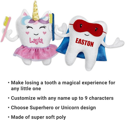 Let's Make Memories Personalized Tooth Fairy Pillow - Unicorn Design - Tooth Fairy Pillow - Customize with Any Name - 5" W x 6" H
