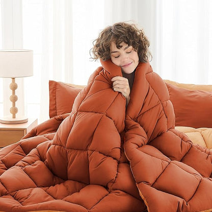 MUXHOMO 7 Pieces King Comforter Set, Reversible Bed in a Bag King Size, All Season Bedding Set with Comforter, Flat Sheet, Fitted Sheet, Pillowcases & Shams, Burnt Orange & Camel