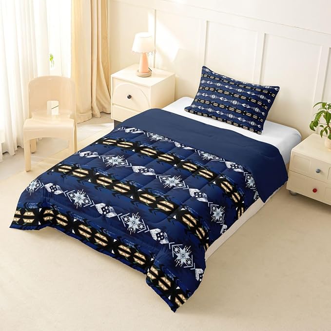 Erosebridal Southwestern Comforter Set Twin Bohemian Geometric Quilt,Ethnic Tribal Arrow Bedding Set Western Duvet Insert,Country Decor Western Room Decor for Bedroom Western Bedroom Decor Blue
