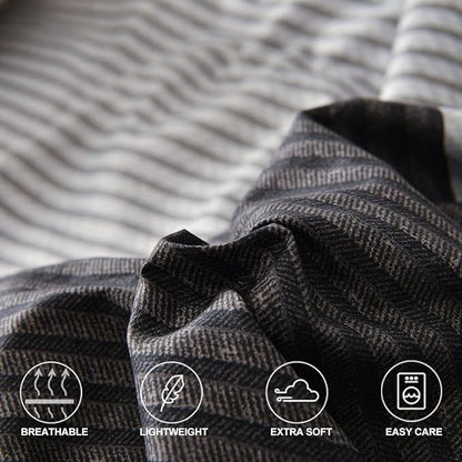 Faincy King Comforter Set, Grey & Black Patchwork Stripe Pattern Print Reversible Comforter - Size 104x90 3PC Soft Microfiber Duvet Sets Masculine Modern Bedding in a Bag for Women Men Teen, Gray