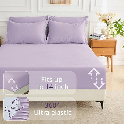 MUXHOMO 7 Pieces Full Comforter Set, Soft Bed in a Bag Full Size, All Season Bedding Set with Comforter, Flat Sheet, Fitted Sheet, Pillowcases & Shams, Lavender