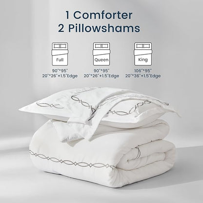 SLEEP ZONE Queen Comforter Set, Luxury Hotel Collection Comforter, 3 Pieces Fluffy Lightweight Down Alternative Duvet Insert with Embroidered Stripes (Geometric Diamonds, Full/Queen)