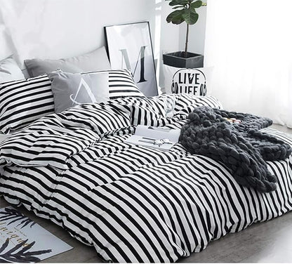 Karever White and Black Stripes Comforter Set King Women Bedding Set Soft Durable White Striated Bedding Set Black Stripes Ticking Quilts Hotel Quality Comforter Set Girls White Black Stripes Bed Set