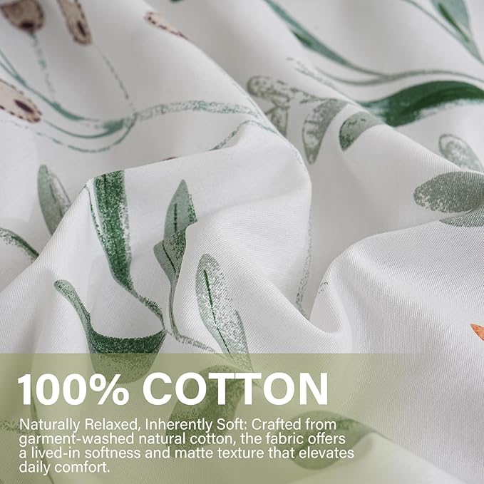 Floral Comforter Set Queen Size, 100% Nature Cotton 3 Pcs Garden Floral Aesthetic Bedding Set Ultra Soft&Breathable Cottagecore Botanical Comforter