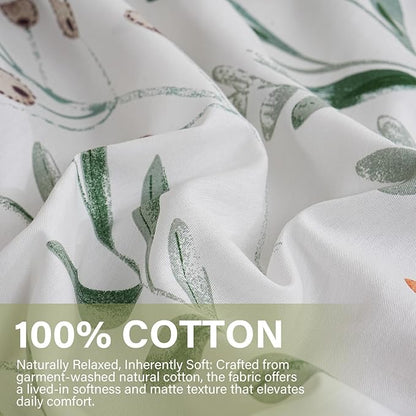 Floral Comforter Set Queen Size, 100% Nature Cotton 3 Pcs Garden Floral Aesthetic Bedding Set Ultra Soft&Breathable Cottagecore Botanical Comforter