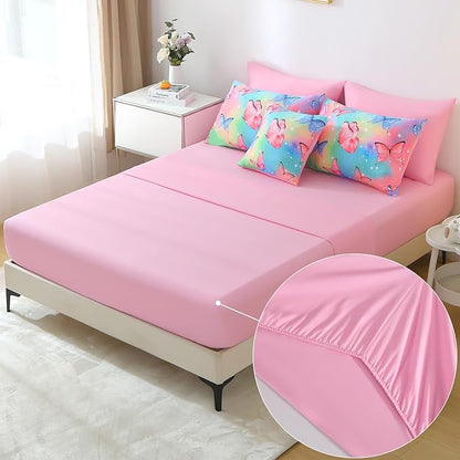 JQinHome 8 Pc Butterfly Comforter Set Queen, 3D Rainbow Butterfly Bedding Set for Girls Women,All Season Microfiber Butterfly Design Bedding Collection with Pillowcase, Flat & Fitted Sheet(Rainbow)