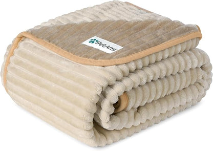 PetAmi Waterproof Dog Blanket, Leakproof Pet Blanket for Small Medium Large Dogs, Reversible Furniture Bed Sofa Couch Cover Protector, Plush Striped Pet Throw for Indoor Cat, 24x32 in, Taupe Beige