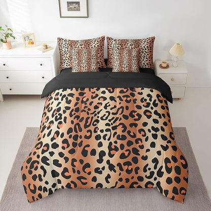 Castle Fairy Leopard Print Comforter Sets Full 7 Pcs,African Wildlife Animal Bedding Set,Wild Animal Skin Duvet Set with Comforter,Flat Sheet,Fitted Sheet,Pillowcases and Pillow Covers,Reversible