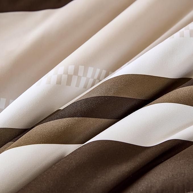 WONGS BEDDING King Size Comforter 7 Pieces, Brown King Comforter Set with Sheets, Striped Bed in a Bag Boho Lightweight Bedding Set for All Seaon (104"×90")