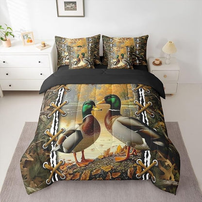 Rustic Comforter Set King Size Comforter Set with Sheets | Mallard Duck Camo Bedding 7 Piece Bedding Set Mens Hunting Bed in a Bag, Farmhouse Woodland Animals Room Decor,Camo Cabin Country Decor