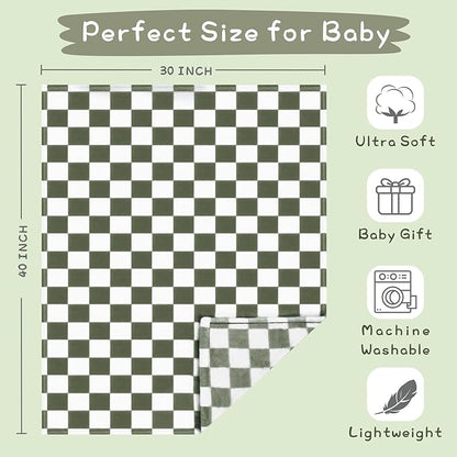 Yurhap Checkered Baby Blanket Fleece Baby Blankets for Boys, Ultra Soft Cozy Fluffy Infant Toddler Newborn Receiving Blankets for Crib Stroller, 30''x40'', Dark Olive