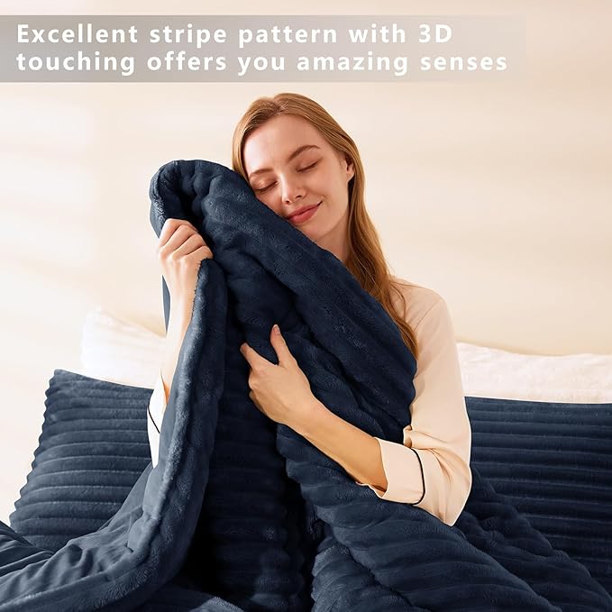 CozyLux Fluffy King Size Comforter Set - Super Soft Faux Fur Navy Blue Comforter King Size, Winter Warm Fleece Bedding Set, 3 Pieces Plush Fuzzy Bed Set (1 Shaggy Comforter, 2 Pillowcases)