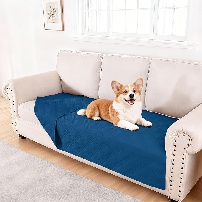 hyha Waterproof Dog Blanket, Reversible Pet Bed Blanket, Soft Sofa Couch Cover for Dogs Washable, Waterproof Pet Couch Covers for Sofa Puppy Cats Furniture Protector(40"x80", Navy Blue/Navy Blue)