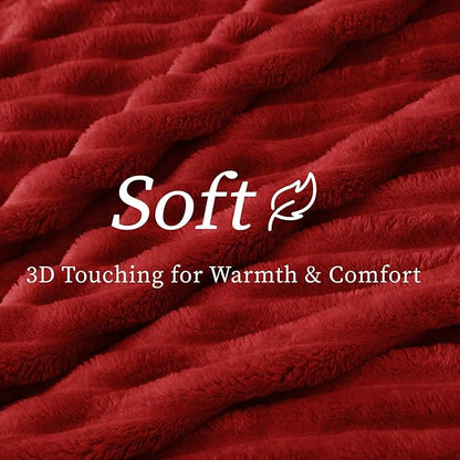 BEDELITE Twin Blanket for Couch & Bed, 300GSM Soft & Warm Fleece Blanket, Decorative and Giftable Striped Burgundy Blankets for Women, Men, 60"x80"