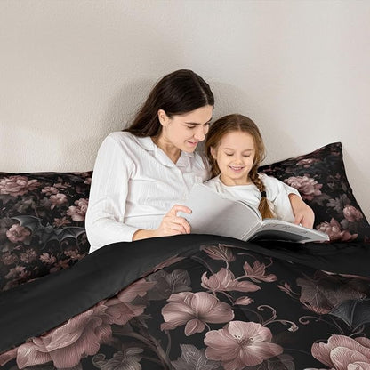 Erosebridal Gothic Toddler Comforter Set for Home, Goth Halloween Decor Bedding Set for Kids Teens Women Men Bedroom, Gothic Bat Black Floral Comforter, Vintage Victorian Baroque Quilt, 1 Pillowcase