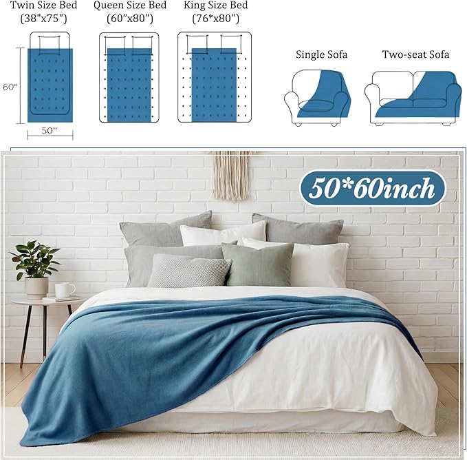 Kinlop Fleece Blanket Bulk 60 x 50 Inch Soft Lightweight Fleece Cozy Blanket Warm Throw Plush Pet Throw for Bed Couch Sofa Home Office Wedding Gifts Travel Camping(Dark Blue)