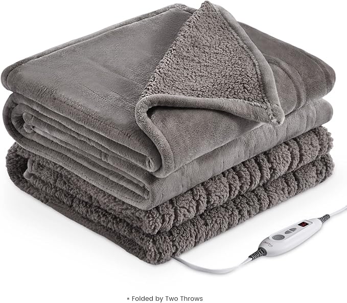 Bearhug Electric Throw Blanket 50" x 60", Reversible Velvet & Sherpa Heated Throw, 6 Heating Levels & 4H Auto Off, Over-Heat Protect, ETL Certification, Machine Washable