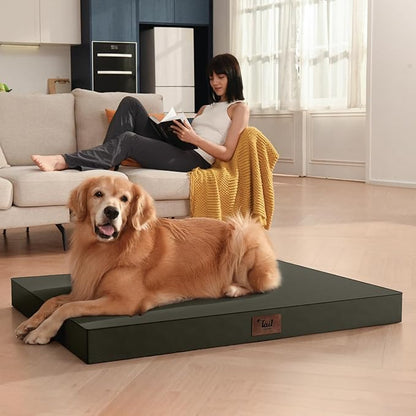 Outdoor All Weather XL Dog Bed, Waterproof Dog Bed for Extra Large Dogs, Orthopedic Egg Crate Foam Pet Bed with Removable Washable Oxford Cooling Cover, 44x32 Inch, Brown
