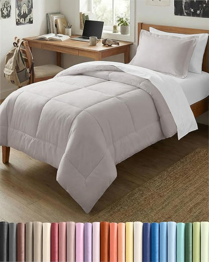 Twin XL Comforter Set - 2 Piece Bed Set for All Seasons - 1 Soft Quilted Comforter w/ Corner Tabs & 1 Pillow Sham - Comfy & Breathable - Premium Down Duvet Insert - Oeko-TEX - Twin XL Size, Light Grey