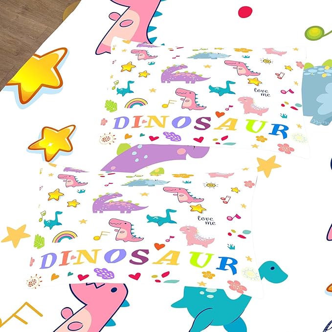 Tailor Shop Dinosaurs Bedding Sets - King Size, Comforter Set with 1 Comforter 2 Pillowcases, All Season, Lovely White Dino Bedding