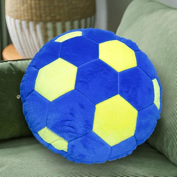 Dark Blue Fluffy Soccer Ball Pillow, 15.7 Inches Soft Decorative Throw Pillow for Bedroom Decorations Perfect for Soccer Themed Room Decor Valentines Day Gifts
