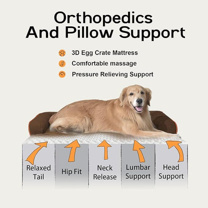 Dog Bed Large Sized Dogs-Orthopedic Waterproof Bed for Dogs,Large Dog Beds with Washable Removable Cover & Non-Slip Bottom