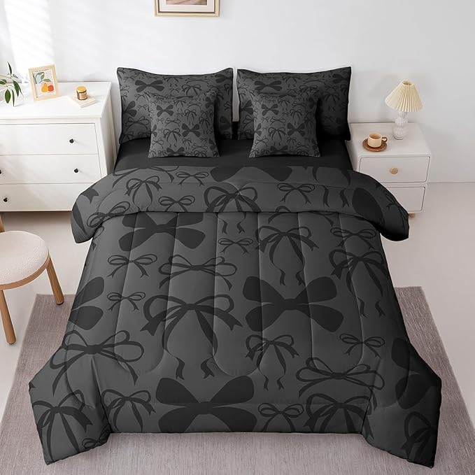 Feelyou Cute Bowknot Bedding Set for All Season Boys Girls King Size Bow 7 Pieces Comforter Sets for Kids Women Men Girls Bow Bed in a Bag with Comforter, Sheets, Pillowcases & Cushion Cover