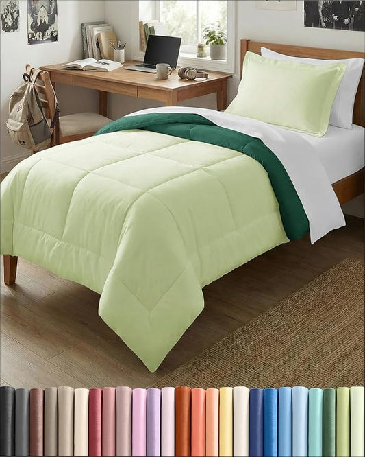 Twin XL Comforter Set - 2 Piece Bed Set for All Seasons - 1 Soft Quilted Comforter with Corner Tabs & 1 Pillow Sham - Comfy & Breathable - Premium Down Duvet Insert - Twin XL Size, Emerald/Light Sage