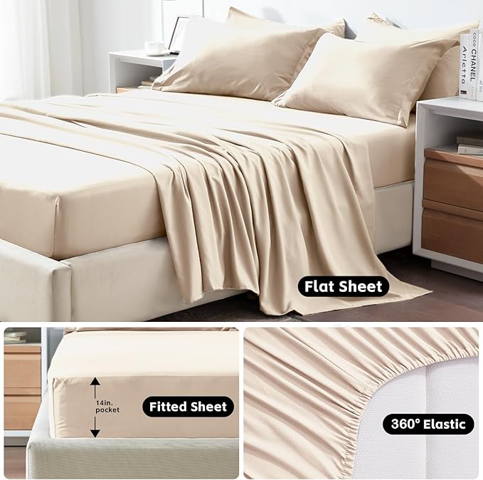 COZYART Queen Comforter Set 7 Pcs, Beige Bed in a Bag, All Season Lightweight Soft Reversible Bedding Set, 1 Comforter, 1 Flat Sheet, 1 Fitted Sheet, 2 Pillow Shams, 2 Pillowcases
