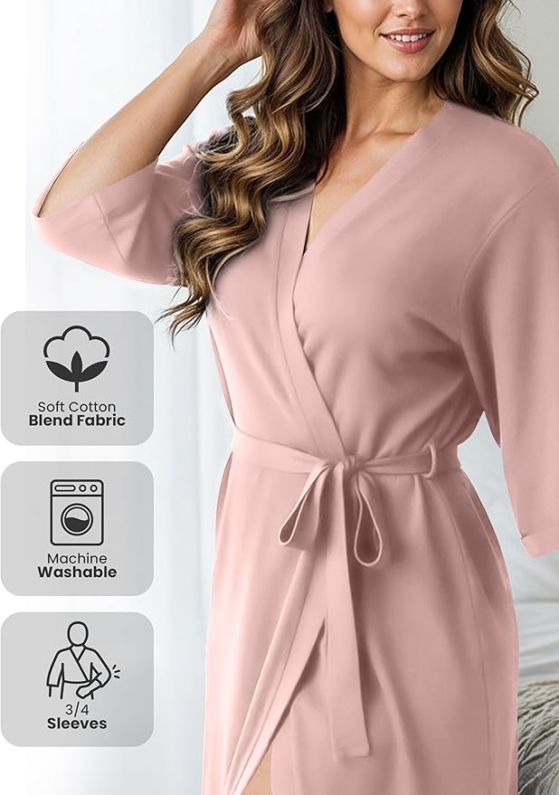 NY Threads Women's Robe Long Knit Bathrobe 3/4 Sleeves Soft Kimono Lightweight Loungewear