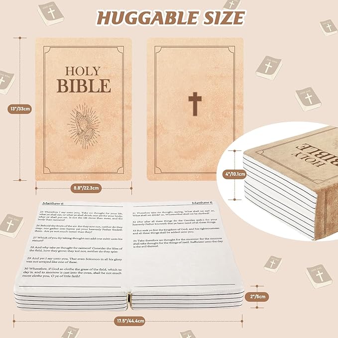 Bible Pillow Book Plush That Opens, Christian Holy Bible Stuff Religious Party Favors Gifts, Room Decorative Pillow for Bedroom Living Room (Yellow)