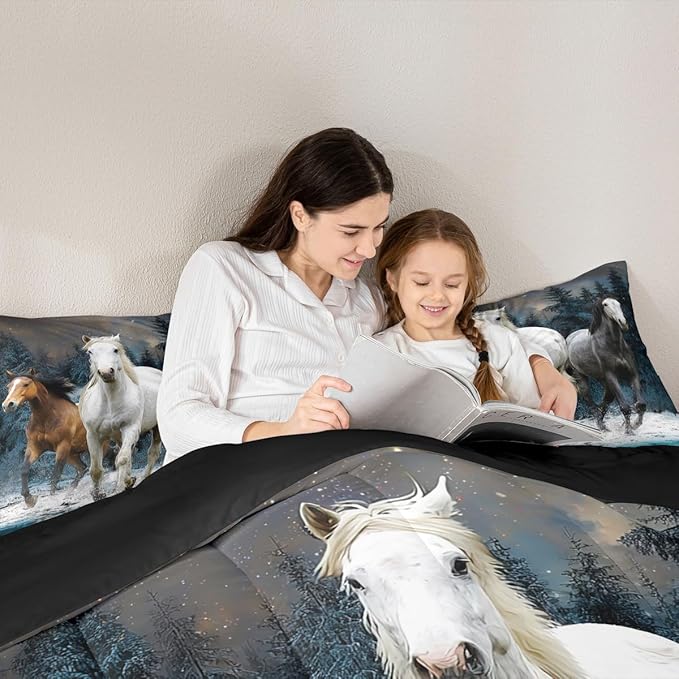 Feelyou Horse Comforter Set Galloping Horse Bedding Set for Kids Boys Girls Wildlife Comforter Farm Animal Quilt Set 1 Comforter Set with 2 Pillowcases Full Size