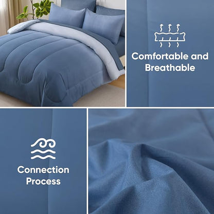 Anibedding King Size Comforter Set - 7 Pieces Soft Gradient Blue Bed in a Bag with Fitted Sheet, Flat Sheet, 2 Pillow Shams, and 2 Pillowcases - Warm Bed Set for All Season