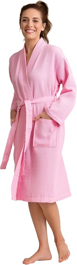 Luxurious Bathrobe for Women - Soft & Absorbent - Lightweigh & Comfort - Long & Kimono - Waffle & Cotton - Hotel/Spa Robe