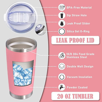 20 oz Tumbler Coffee Travel Tumblers Bulk with Lid Stainless Steel Double Wall Vacuum Insulated Mug Powder Coated Cups fit Car Cupholder for Hot and Cold - Pink, 8Pack