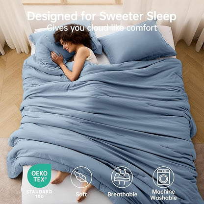 MUXHOMO Queen Comforter Set, All Season Ultra Soft Down Alternative Bedding - 3 Piece Lightweight Bed Set Includes 1 Comforter (90"x90") and 2 Pillow Shams (20"x26"), Sea Blue