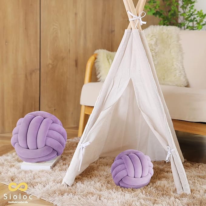 Sioloc Soft Knot Ball Pillows,Round Throw Pillow Cushion Home Decoration Plush Pillow,Throw Knotted Pillow Handmade Round Plush Pillow（7.8inches,Lilac）