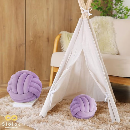 Sioloc Soft Knot Ball Pillows,Round Throw Pillow Cushion Home Decoration Plush Pillow,Throw Knotted Pillow Handmade Round Plush Pillow（10.6inches,Lilac）