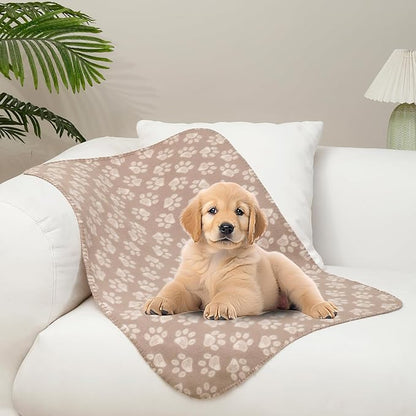 CAI TENG 3 Pack Pet Blankets for Small Dogs Dog Blanket 21x30 Inch Soft Pet Fleece Blanket Warm Puppy Essentials for Bed Cute Paw Printed Throw Dog Brown