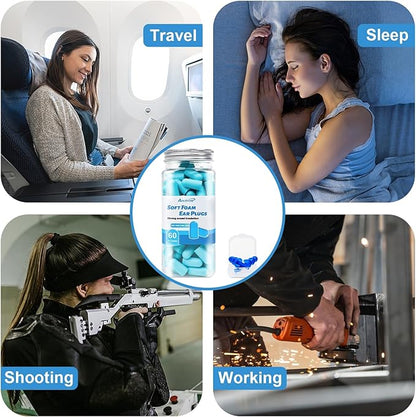 60 Pairs Soft Foam Ear Plugs, 38dB SNR Slow Rebound Ear Plugs for Sleeping Noise Cancelling, Noise Reduction, Work, Swimming, Shooting, Studying, Blue