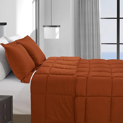 Elegant Comfort 3-Piece Box Stitched Down Alternative Comforter with Shams - Ultra Soft for All Season Duvet Insert with Corner Tabs, Plush Cozy 3PC Comforter Set, Twin XL, Coral