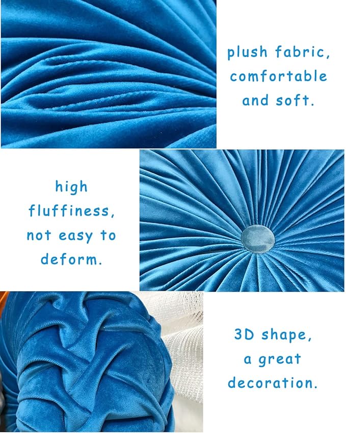 HLOVME Throw Pillow for Couch Decorative 3D Pumpkin Round Velvet Cushion for Sofa Bed Chair Floor 15"X15", Navy Blue