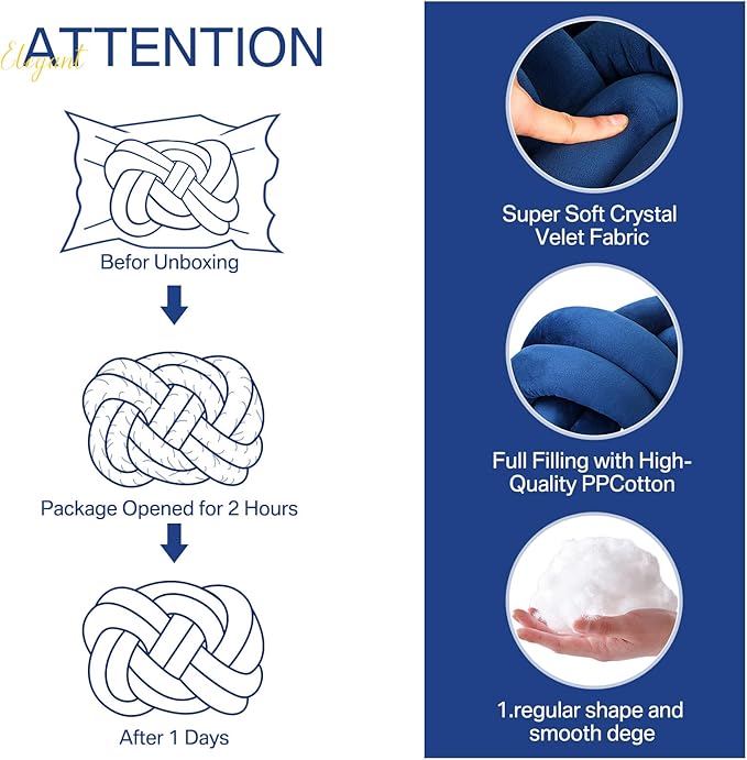 Sintuff Set of 2 Velvet Knot Pillow Ball 14 x 16 Inch Soft Decorative Knotted Throw Pillow for Christmas Thanksgiving Couch Home Sofa Bedroom Decor to Add Comfort and Style(Navy Blue)