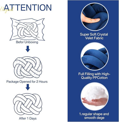 Sintuff Set of 2 Velvet Knot Pillow Ball 14 x 16 Inch Soft Decorative Knotted Throw Pillow for Christmas Thanksgiving Couch Home Sofa Bedroom Decor to Add Comfort and Style(Navy Blue)