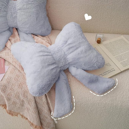 2Pack Soft Furry Bow Throw Pillows Cute Bowknot Plush Pillow Home Decor Stuffed Bow Lumbar Pillow for Bed Couch Living Room Decor (Grey)