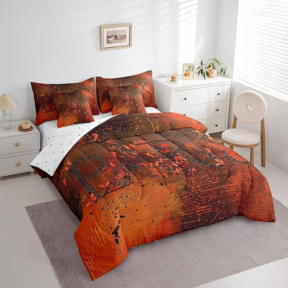 Erosebridal French Paris Full Comforter Set 7-Piece Romantic Eiffel Tower Bed in a Bag, Red Gradient Bedding Comforter Sets Retro Grunge Bedding Set with Fitted Sheet, Flat Sheet and Pillowcases
